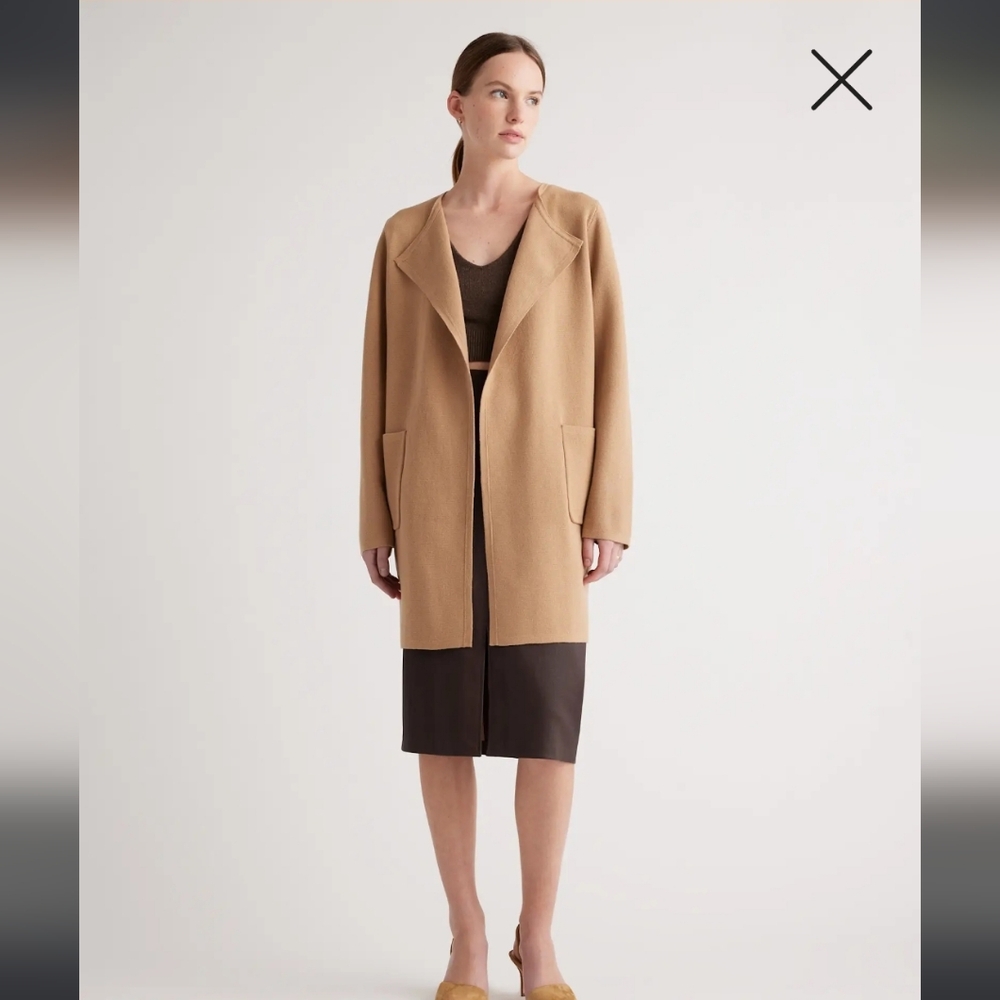 Quince Camel Wool-Blend Open Front Coat